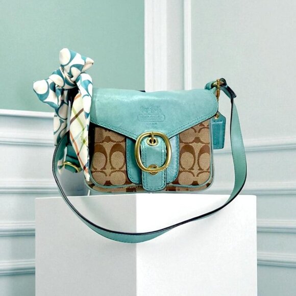 Coach Vintage Rare Limited Edition  Bleecker Burnished Leather in turquoise - Picture 1 of 8